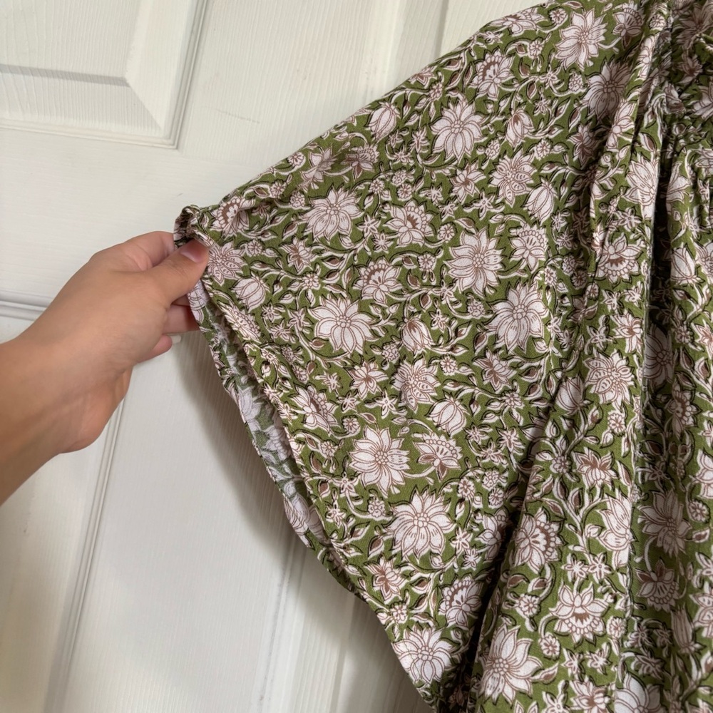 Anthropologie Liberty Robin Ruffle Moss Olive and White Floral Dress - Picture 3 of 9